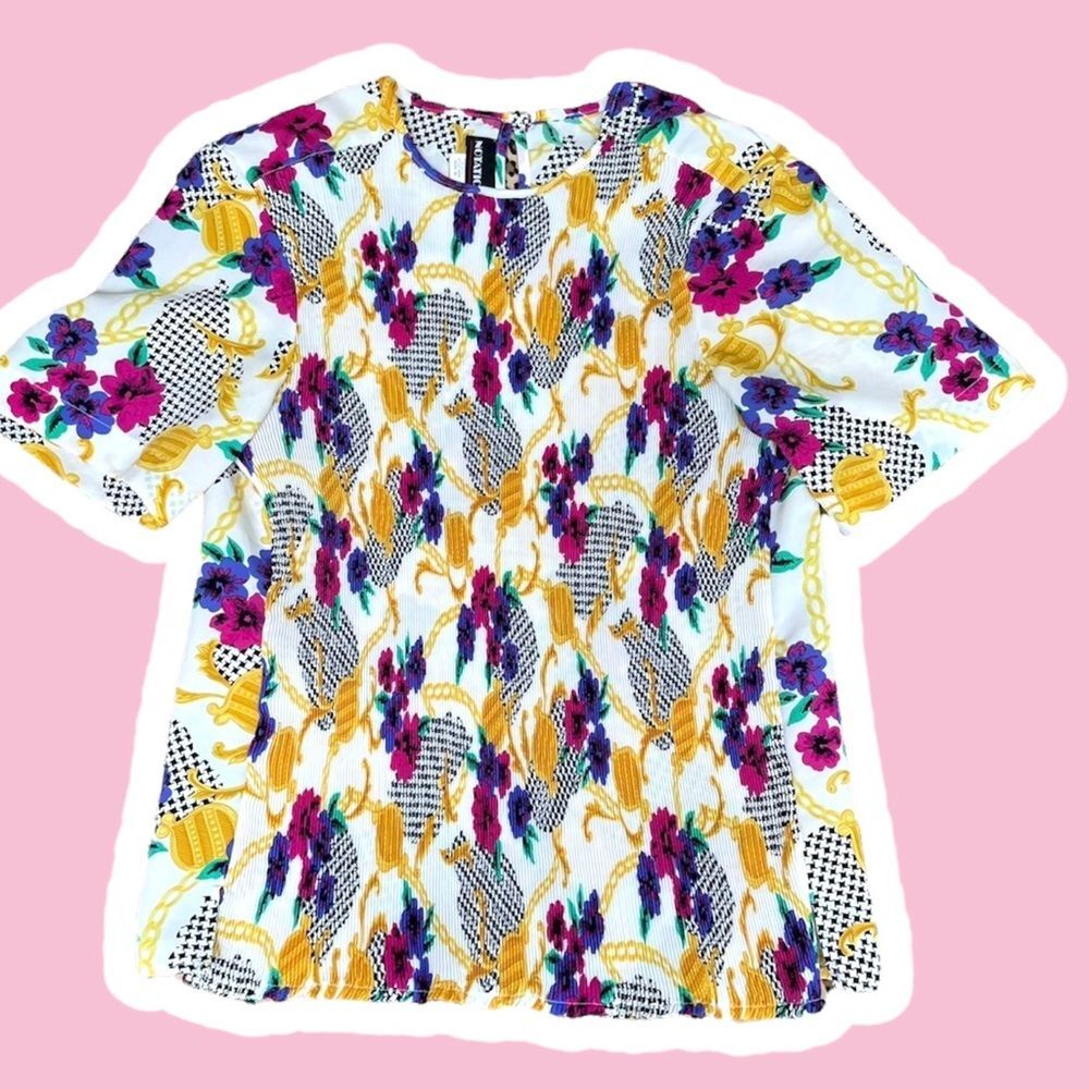 Vintage Plisse Blouse 16 XL Multicolored Shoulder Pads 80s Funky Wearable Art